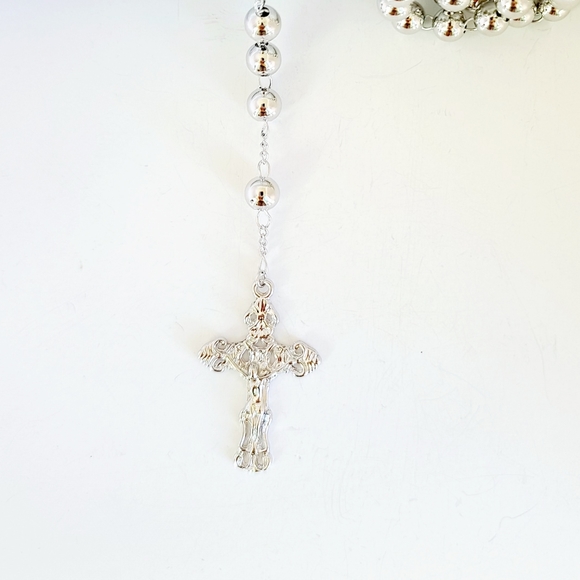 14K White Gold Plated Men's Rosary. New - Picture 3 of 6
